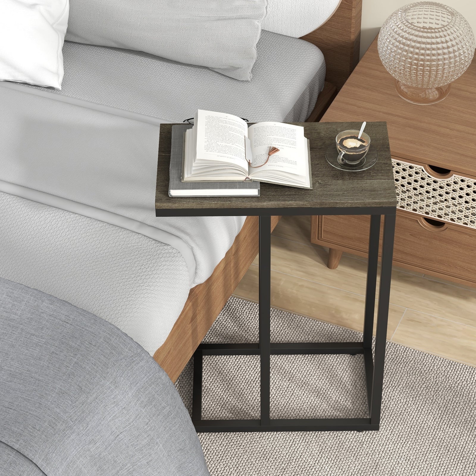 C-shaped Side Table with Heavy-duty Metal Frame, Oak End & Side Tables at Gallery Canada