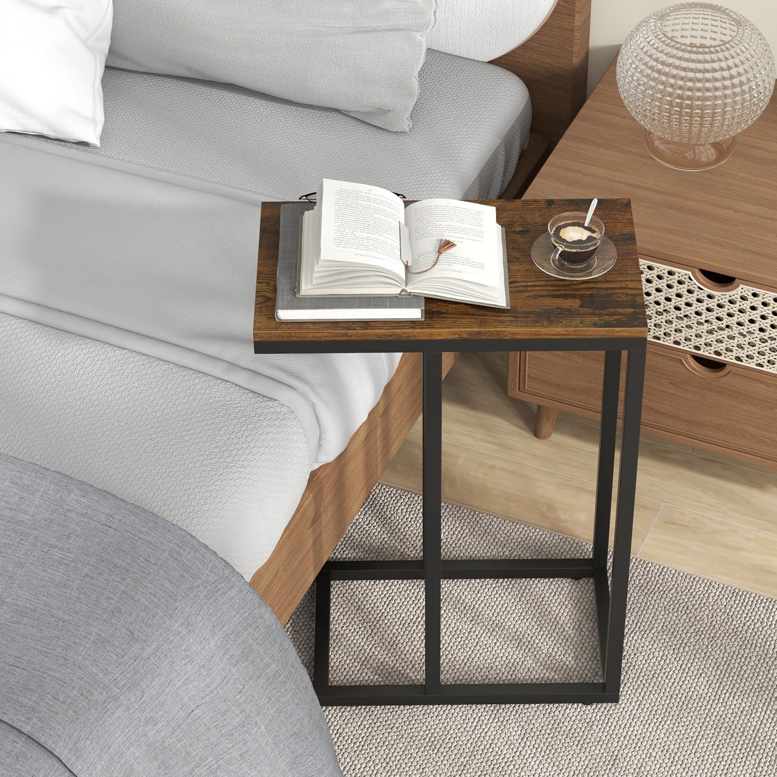 C-shaped Side Table with Heavy-duty Metal Frame, Rustic Brown End & Side Tables at Gallery Canada