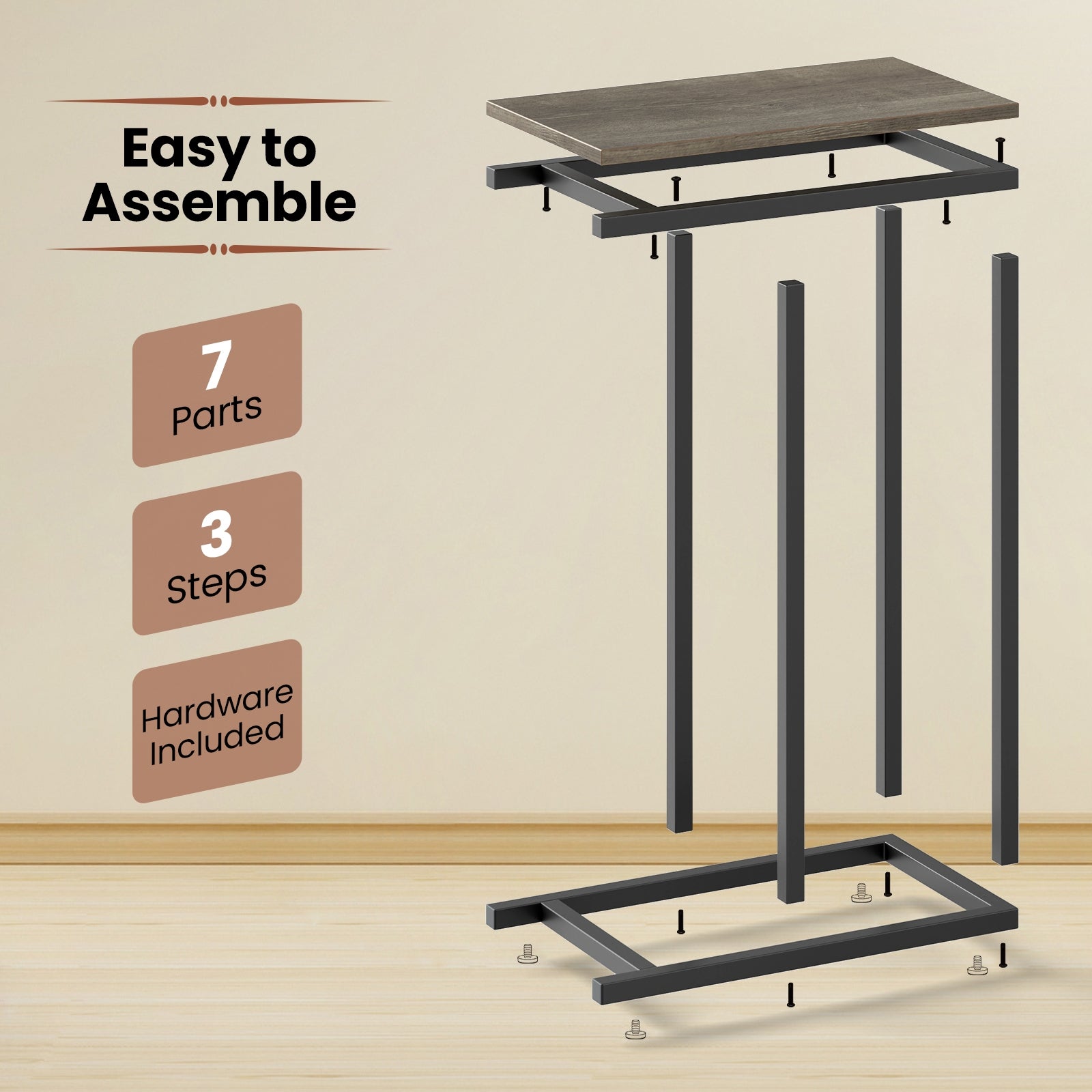 C-shaped Side Table with Heavy-duty Metal Frame, Oak End & Side Tables at Gallery Canada