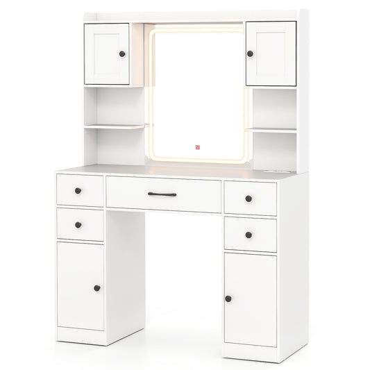 Makeup Vanity Desk with Lighted Mirror and Charging Station, White Makeup Vanities White at Gallery Canada