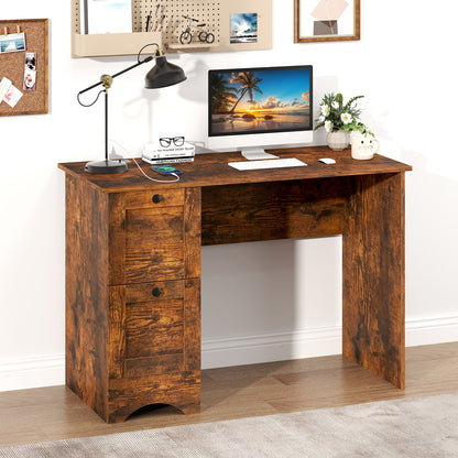 Wooden Computer Desk Workstation with 3 Drawers for Home and Office, Rustic Brown Computer Desks at Gallery Canada