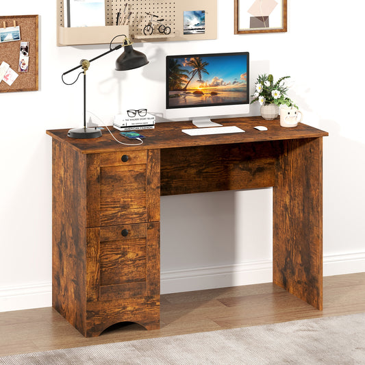 Wooden Computer Desk Workstation with 3 Drawers for Home and Office, Rustic Brown Computer Desks Rustic Brown at Gallery Canada