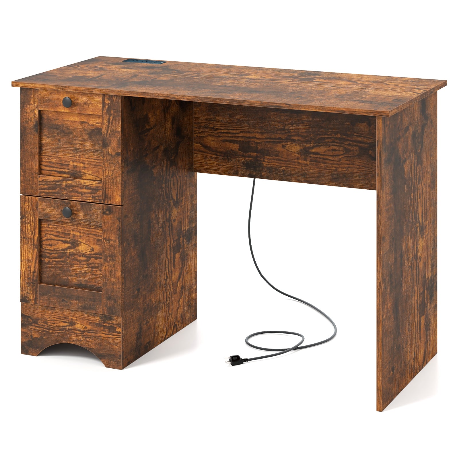 Wooden Computer Desk Workstation with 3 Drawers for Home and Office, Rustic Brown Computer Desks Rustic Brown at Gallery Canada