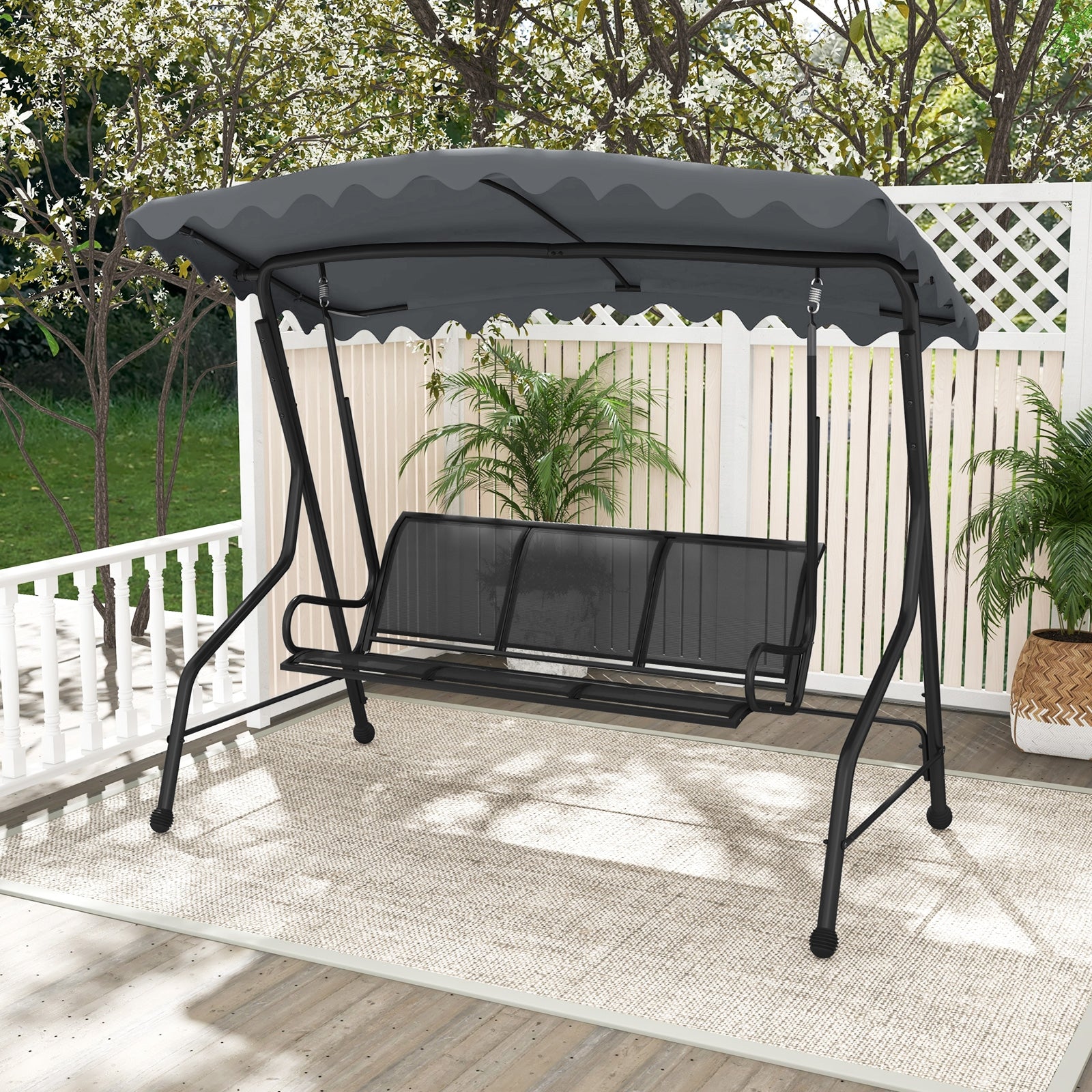 3-Seat Outdoor Porch Canopy Swing with Adjustable Shading, Gray Porch Swings   at Gallery Canada