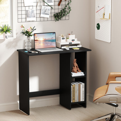 Small Computer Desk with Storage and Adjustable Shelf, Black