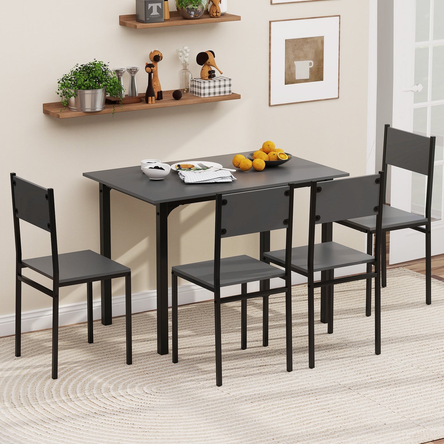 5 Piece Dining Table Set Industrial Style Kitchen Table and Chairs for 4-Grey, Gray Dining Room Sets at Gallery Canada