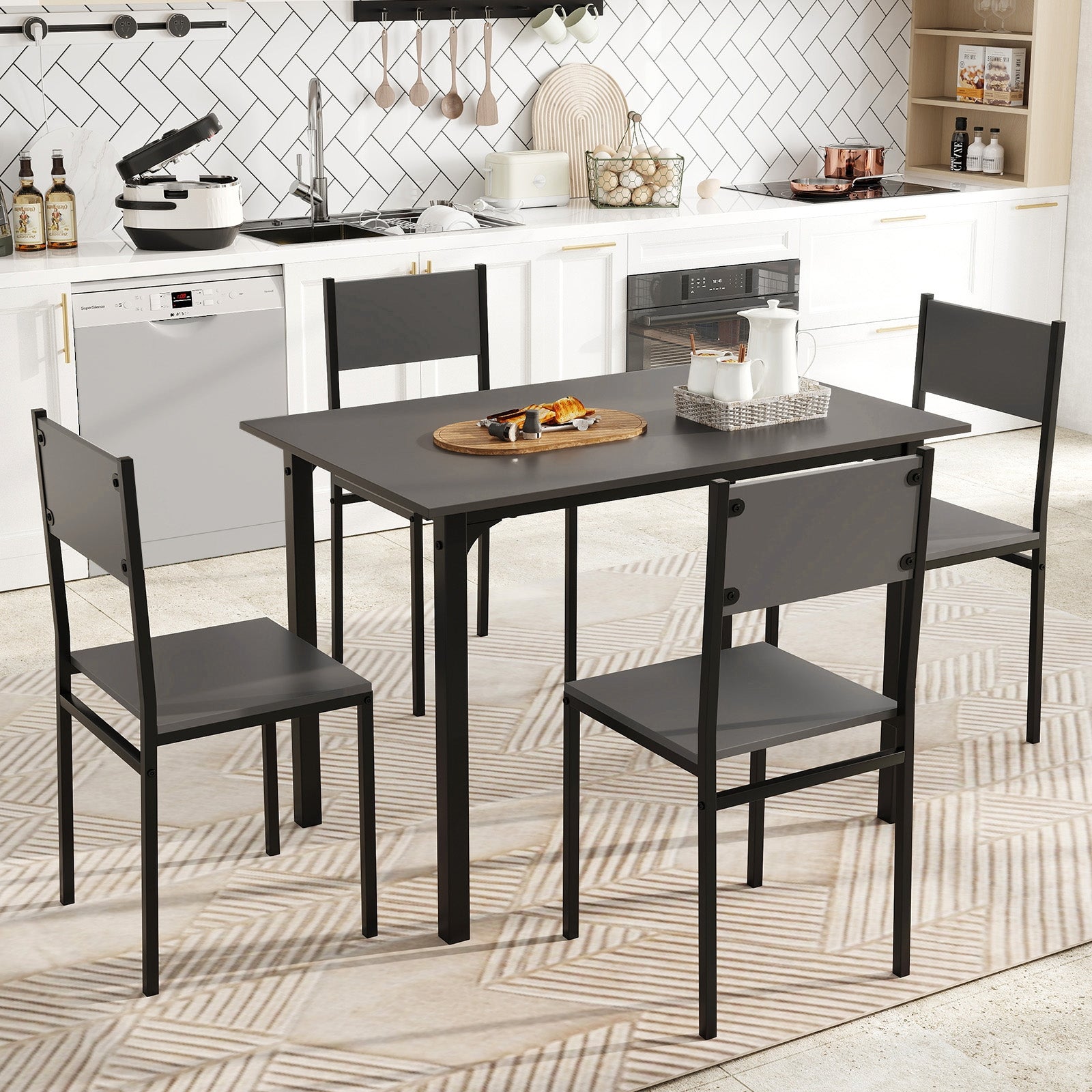 5 Piece Dining Table Set Industrial Style Kitchen Table and Chairs for 4-Grey, Gray Dining Room Sets at Gallery Canada