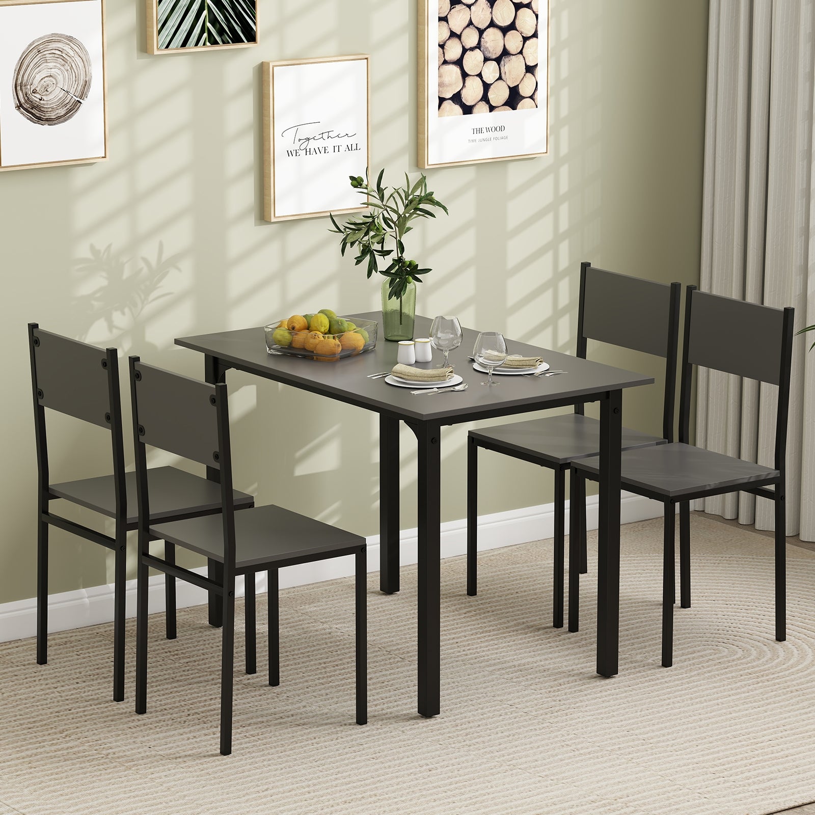 5 Piece Dining Table Set Industrial Style Kitchen Table and Chairs for 4-Grey, Gray Dining Room Sets at Gallery Canada