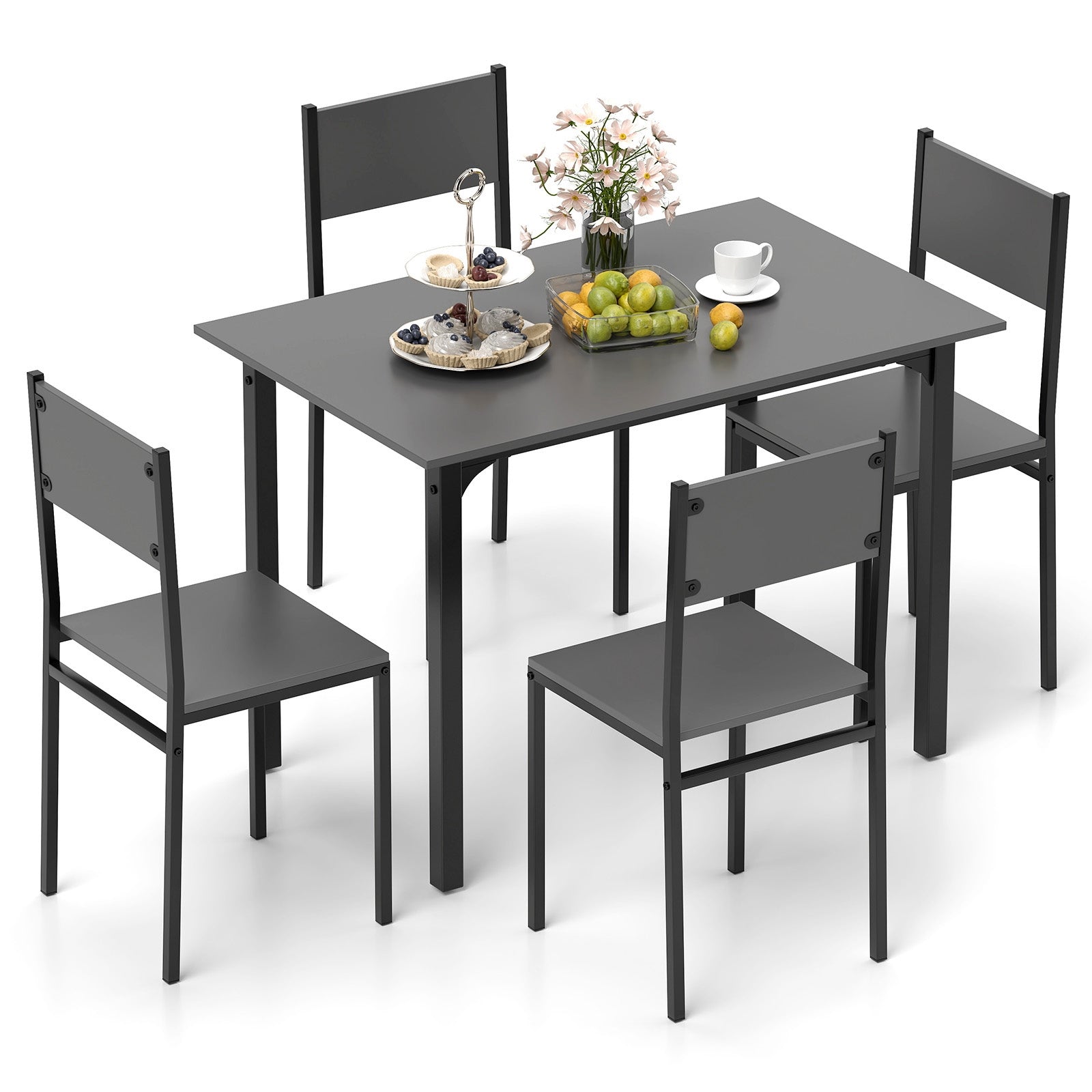 5 Piece Dining Table Set Industrial Style Kitchen Table and Chairs for 4-Grey, Gray Dining Room Sets at Gallery Canada