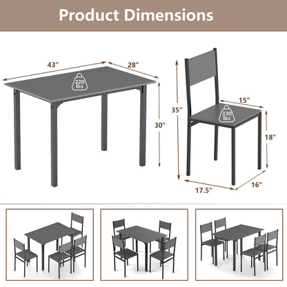 5 Piece Dining Table Set Industrial Style Kitchen Table and Chairs for 4-Grey, Gray Dining Room Sets at Gallery Canada