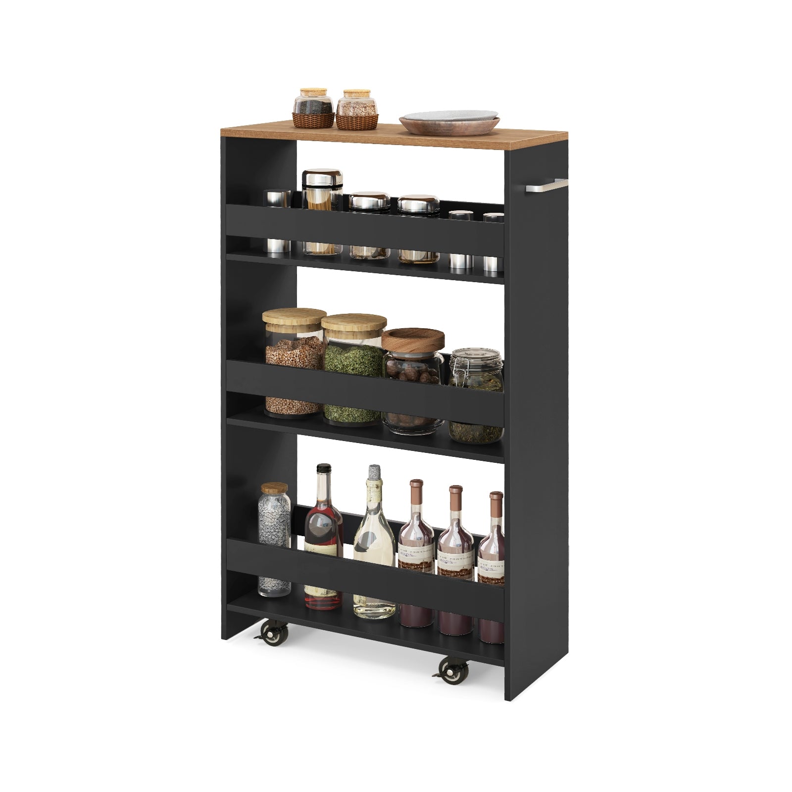 4-Tier Rolling Storage Cart Slim Kitchen Cart on Wheels with Open Shelves and Handle, Black Kitchen Islands & Carts Black at Gallery Canada