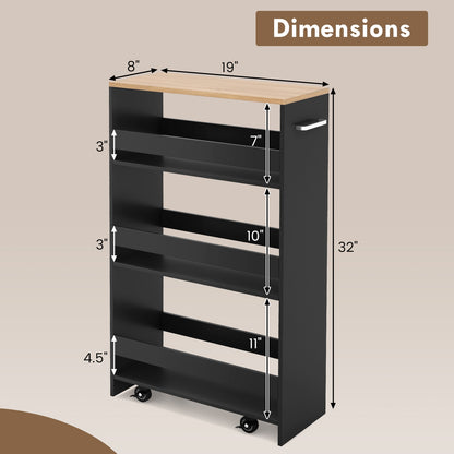 4-Tier Rolling Storage Cart Slim Kitchen Cart on Wheels with Open Shelves and Handle, Black Kitchen Islands & Carts at Gallery Canada