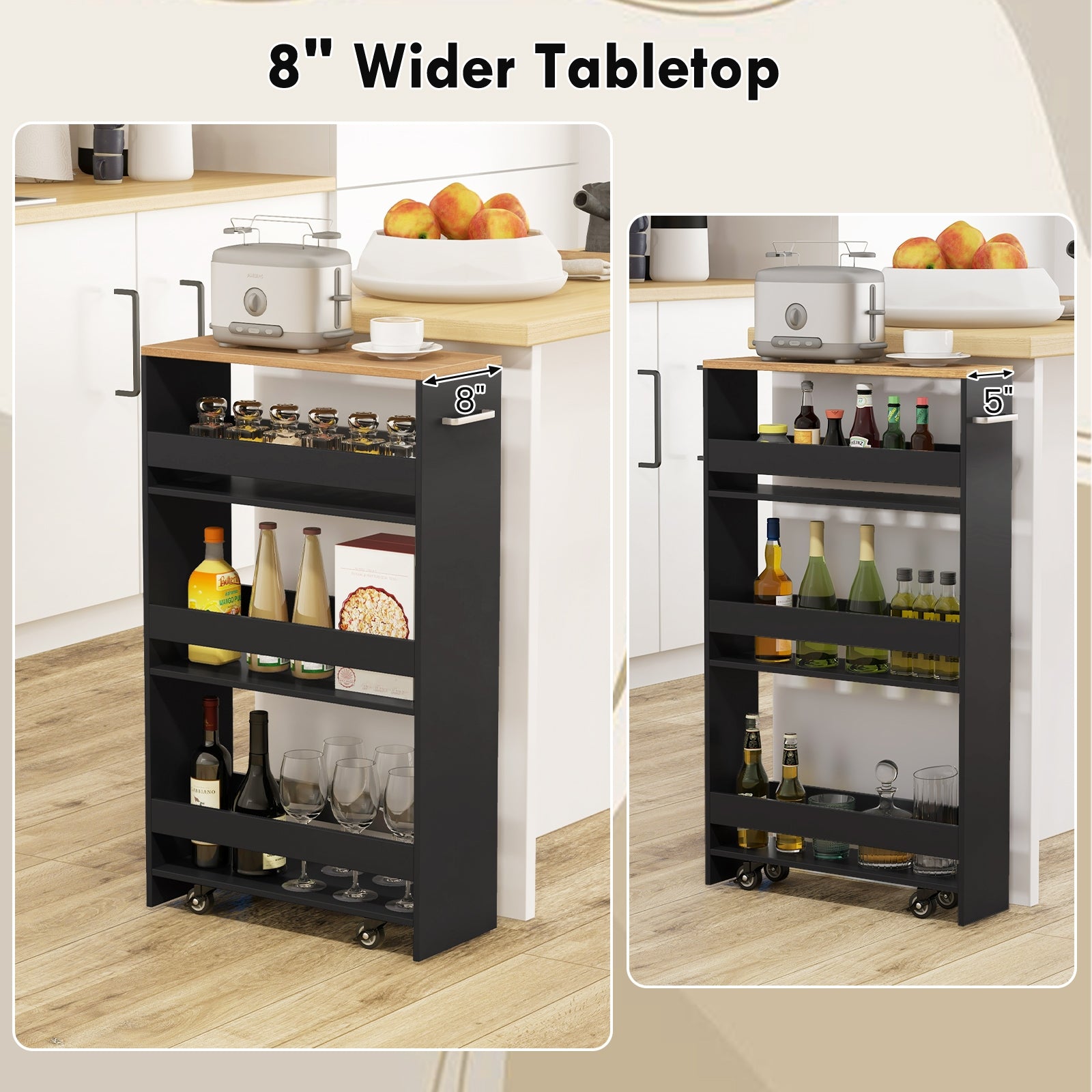 4-Tier Rolling Storage Cart Slim Kitchen Cart on Wheels with Open Shelves and Handle, Black Kitchen Islands & Carts at Gallery Canada