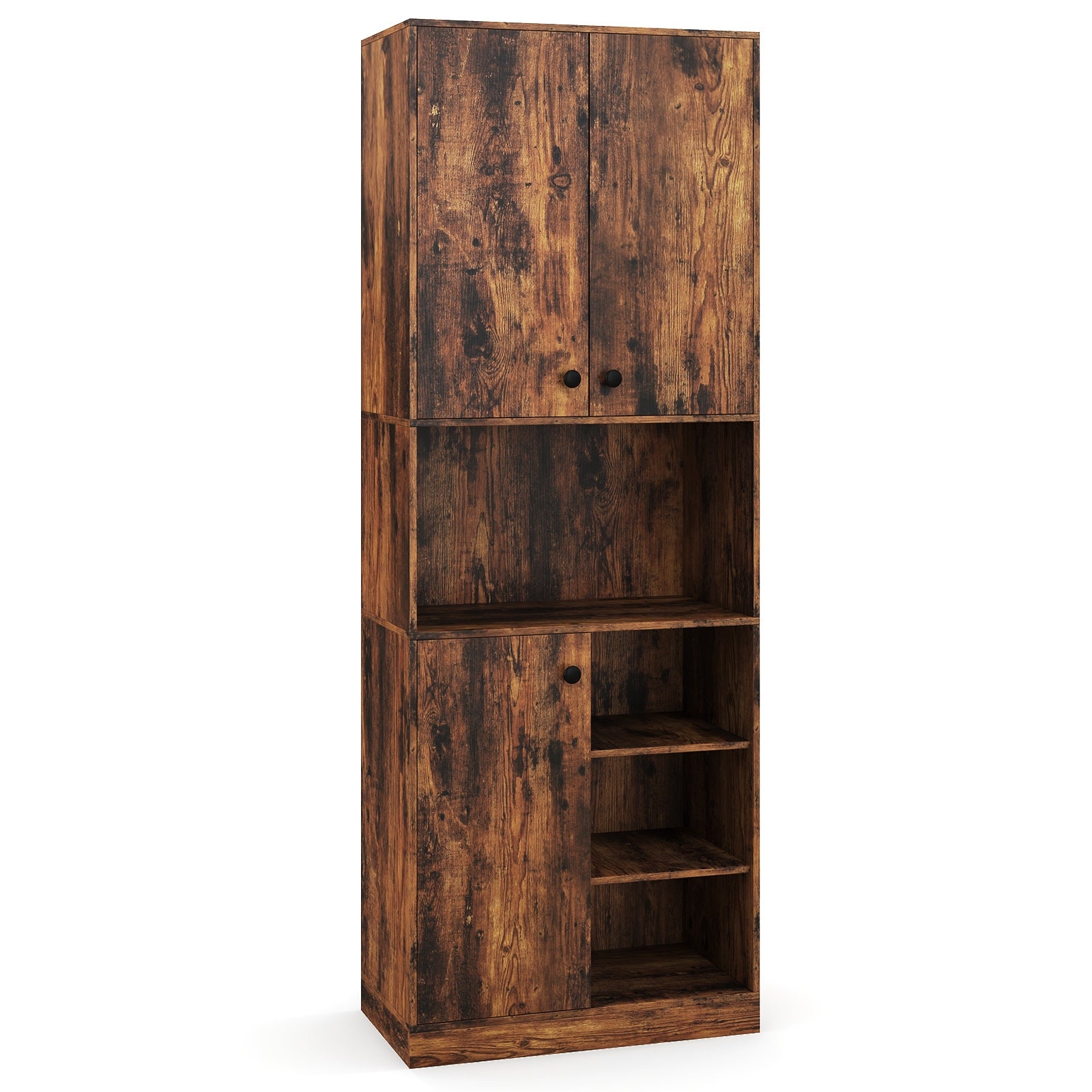 Kitchen Pantry Storage Cabinet with Microwave Stand and Open Shelves, Rustic Brown Sideboards Cabinets & Buffets at Gallery Canada