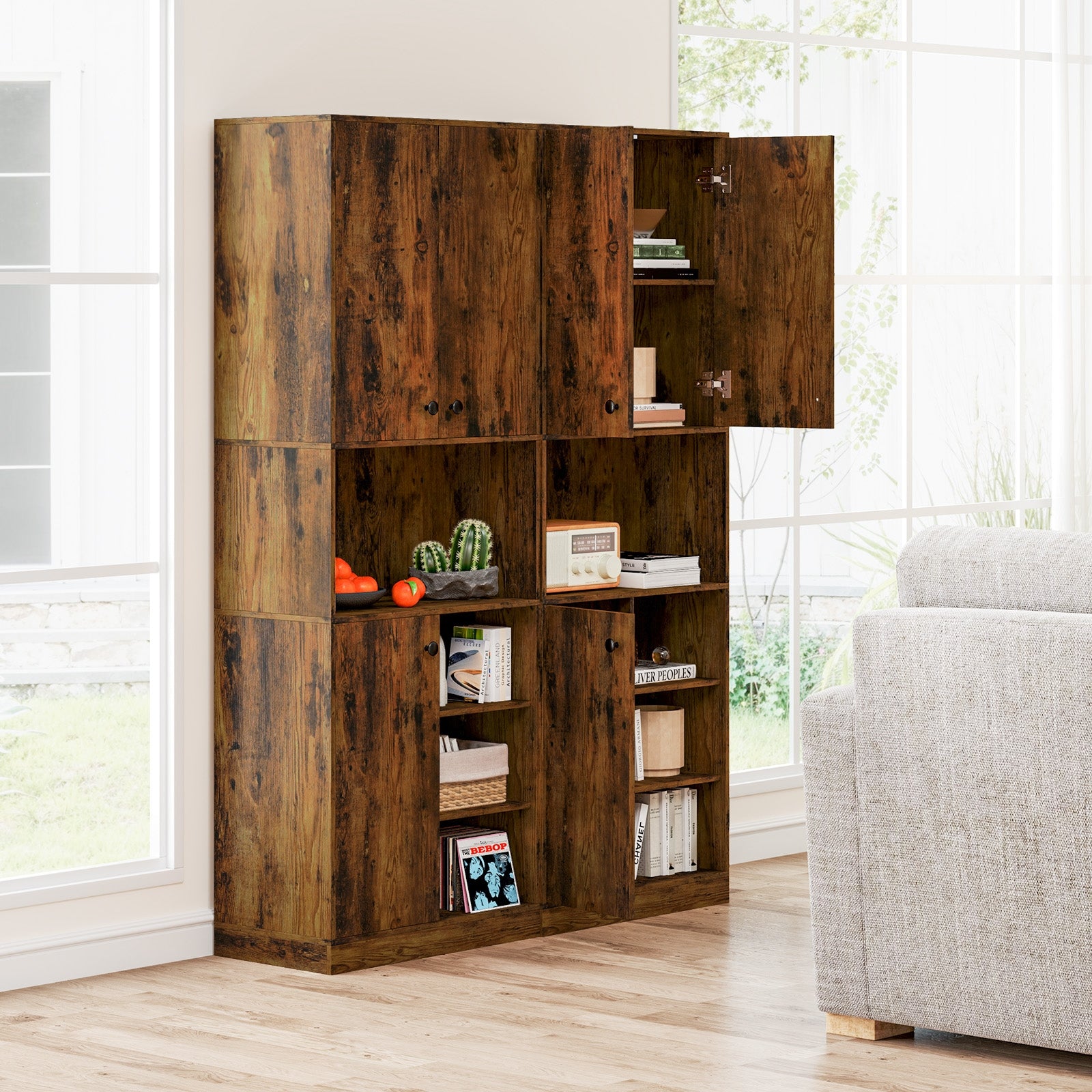 Kitchen Pantry Storage Cabinet with Microwave Stand and Open Shelves, Rustic Brown Sideboards Cabinets & Buffets at Gallery Canada