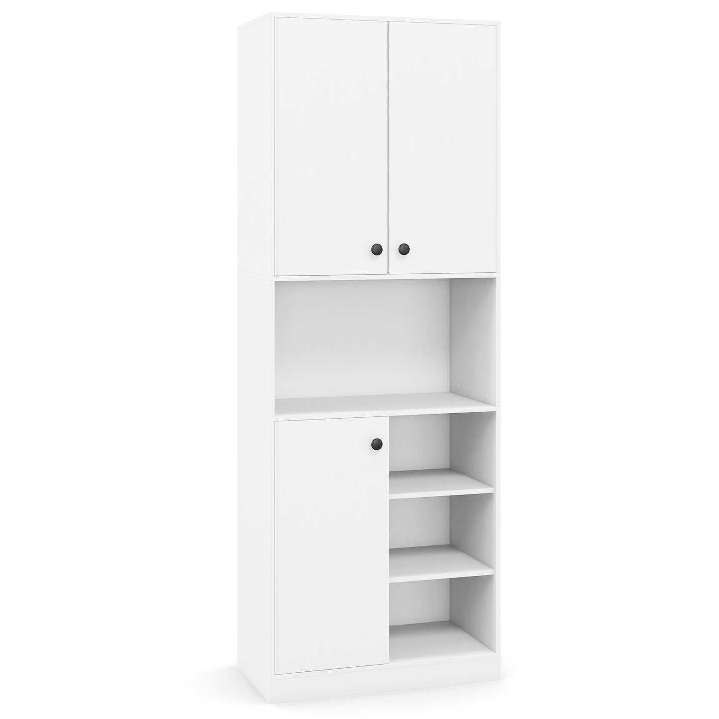 Kitchen Pantry Storage Cabinet with Microwave Stand and Open Shelves, White Sideboards Cabinets & Buffets White at Gallery Canada