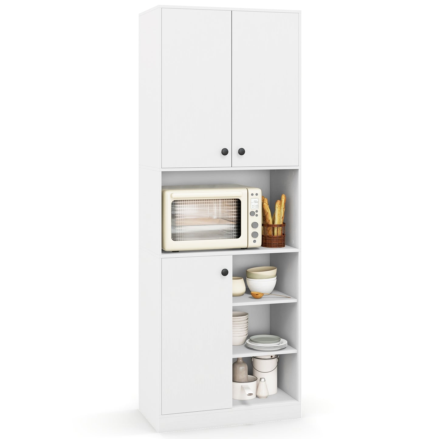 Kitchen Pantry Storage Cabinet with Microwave Stand and Open Shelves, White Sideboards Cabinets & Buffets at Gallery Canada