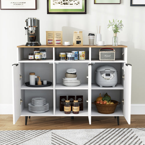 Sideboard Buffet Cabinet Kitchen Storage Cabinet with 5-Position Adjustable Shelves, White