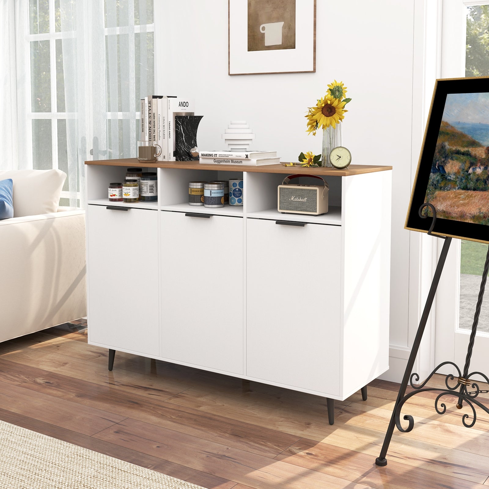 Sideboard Buffet Cabinet Kitchen Storage Cabinet with 5-Position Adjustable Shelves, White Sideboards Cabinets & Buffets at Gallery Canada