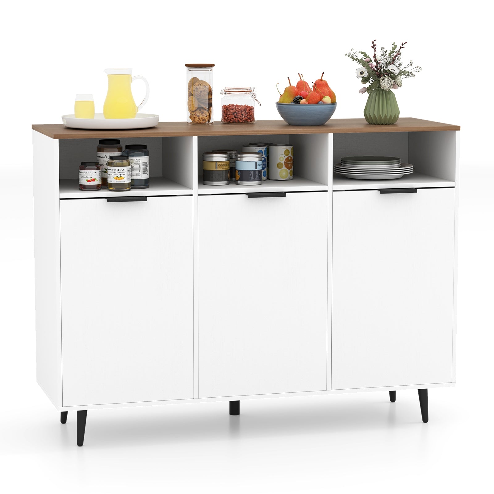 Sideboard Buffet Cabinet Kitchen Storage Cabinet with 5-Position Adjustable Shelves, White Sideboards Cabinets & Buffets White at Gallery Canada