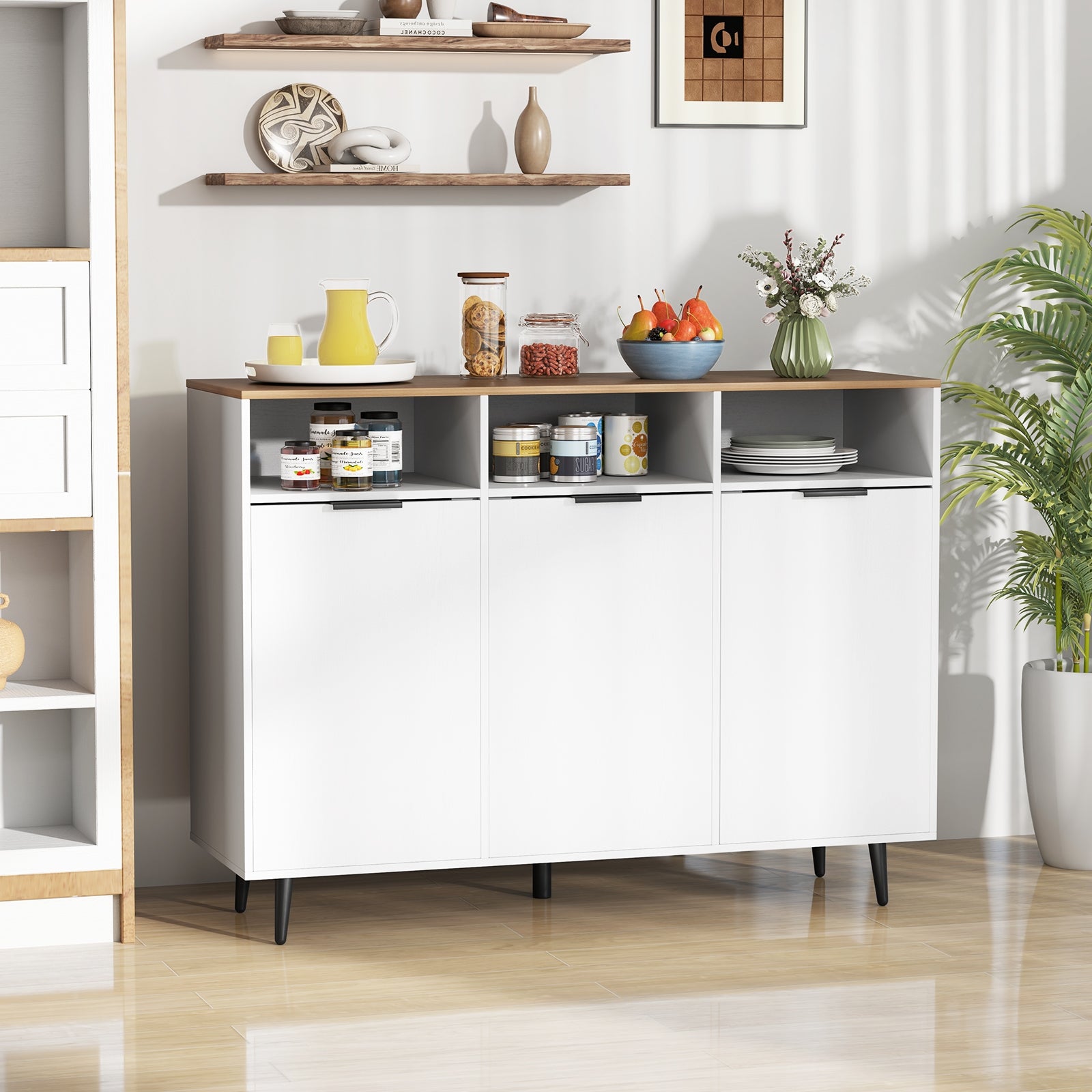 Sideboard Buffet Cabinet Kitchen Storage Cabinet with 5-Position Adjustable Shelves, White Sideboards Cabinets & Buffets at Gallery Canada