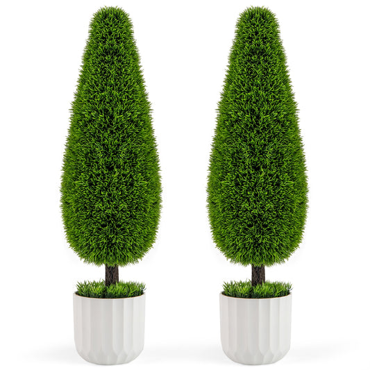 2 Pack 3 Feet Artificial Cedar Teardrop Shaped Bush with Plastic Nursery Pot, Green