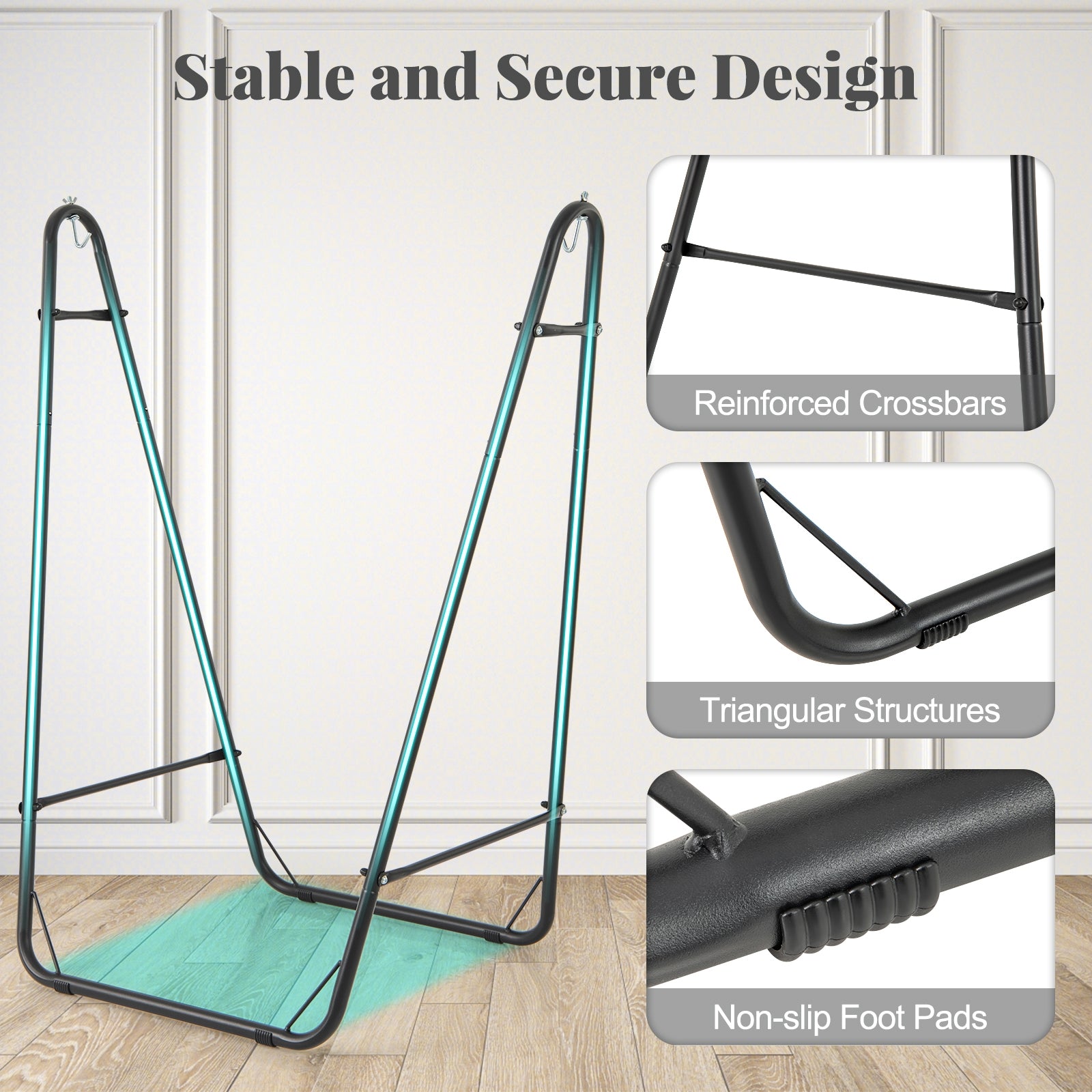 Hammock Chair with Heavy Duty Metal Frame and Side Pocket, Gray Recliners at Gallery Canada