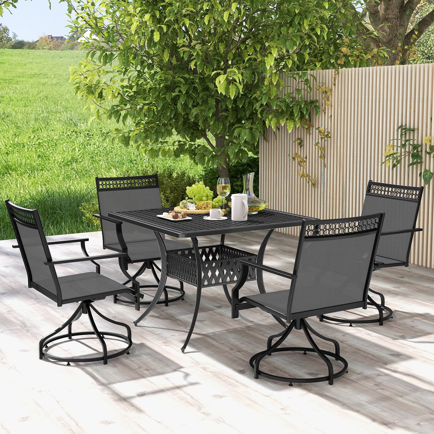 Patio Swivel Dining Chairs Set of 2 with Heavy-duty Metal Frame and Armrests, Gray Patio Dining Chairs   at Gallery Canada