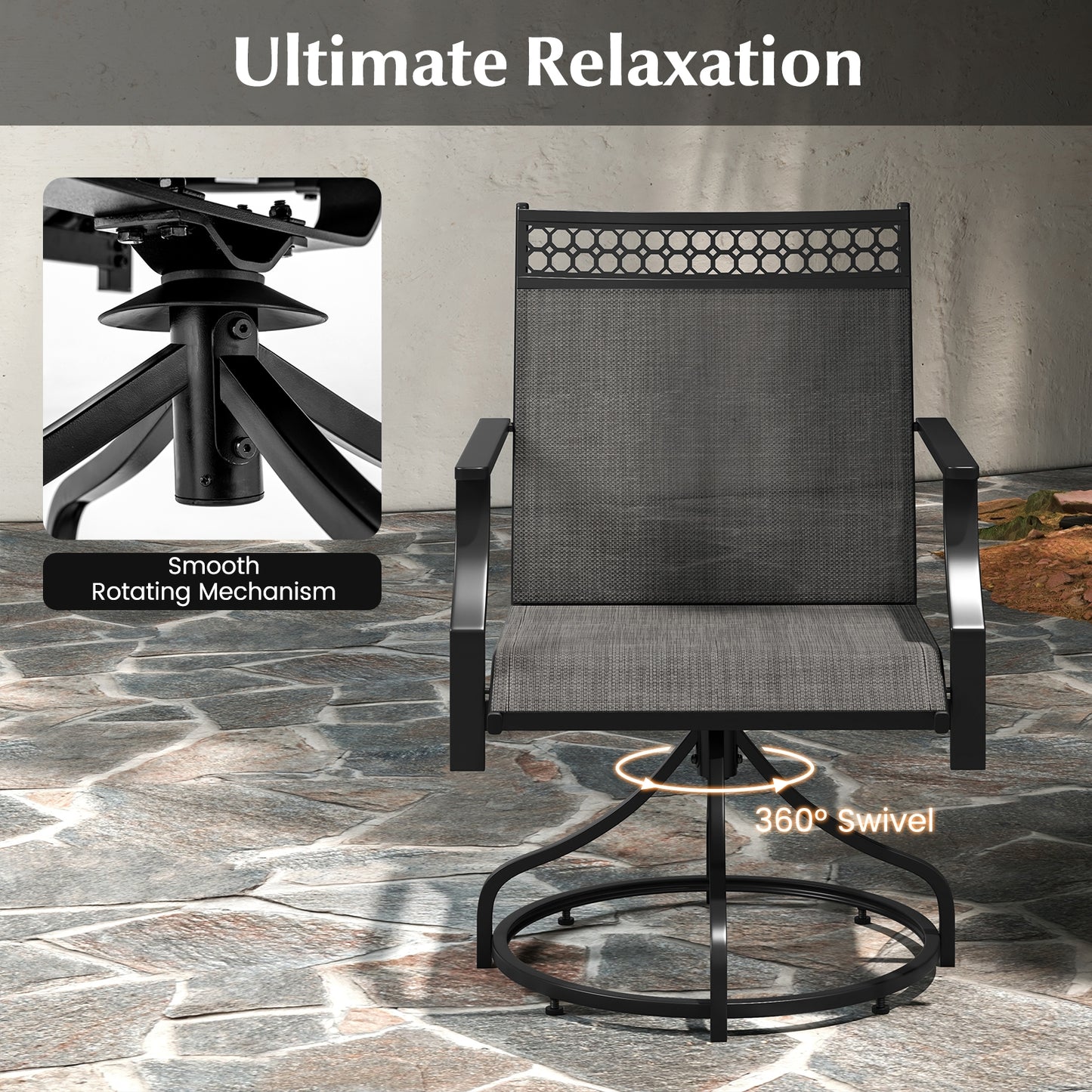 Patio Swivel Dining Chairs Set of 2 with Heavy-duty Metal Frame and Armrests, Gray Patio Dining Chairs   at Gallery Canada