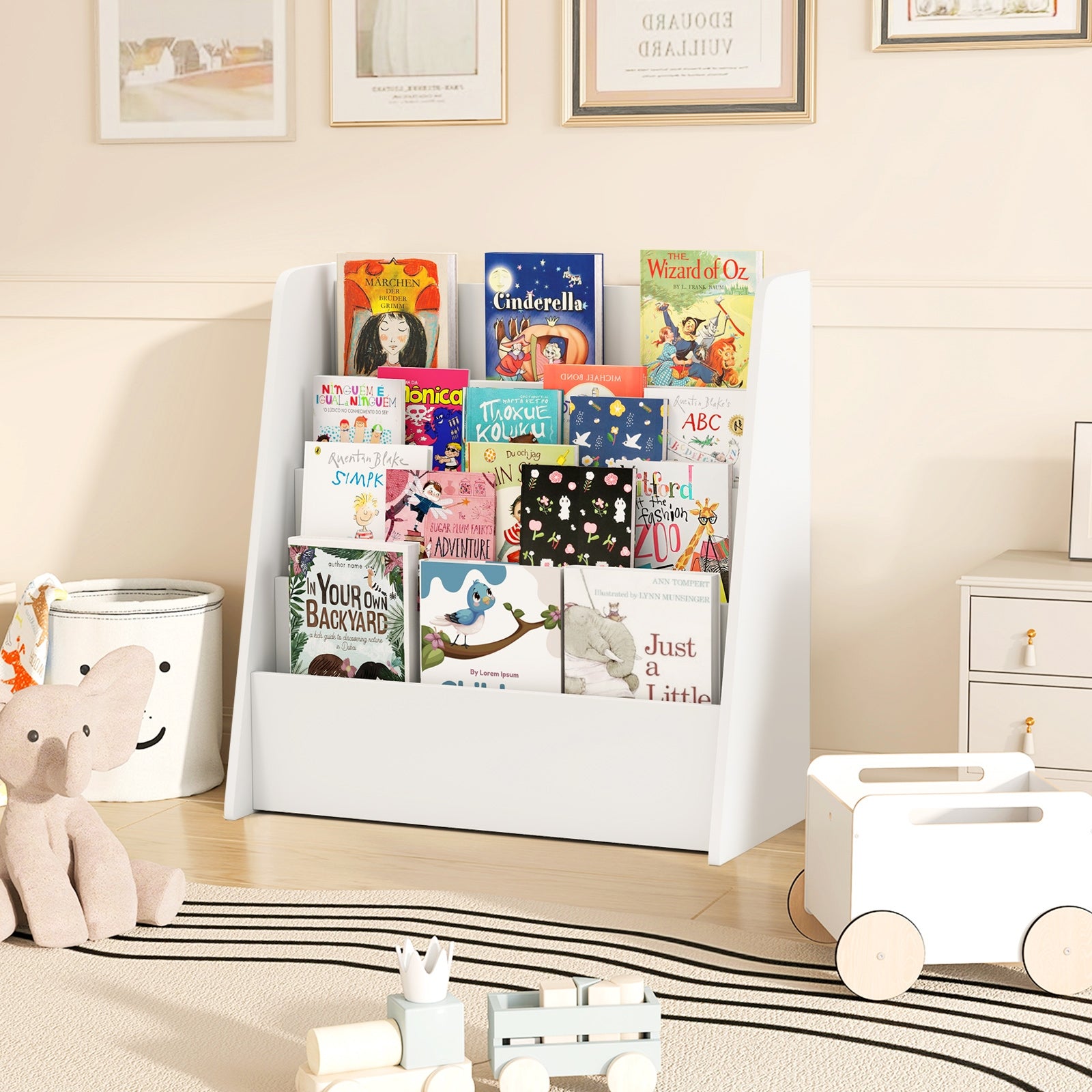 4-Tier Kids Bookshelf with Deep Compartments for Bedroom, White Kids Storage at Gallery Canada