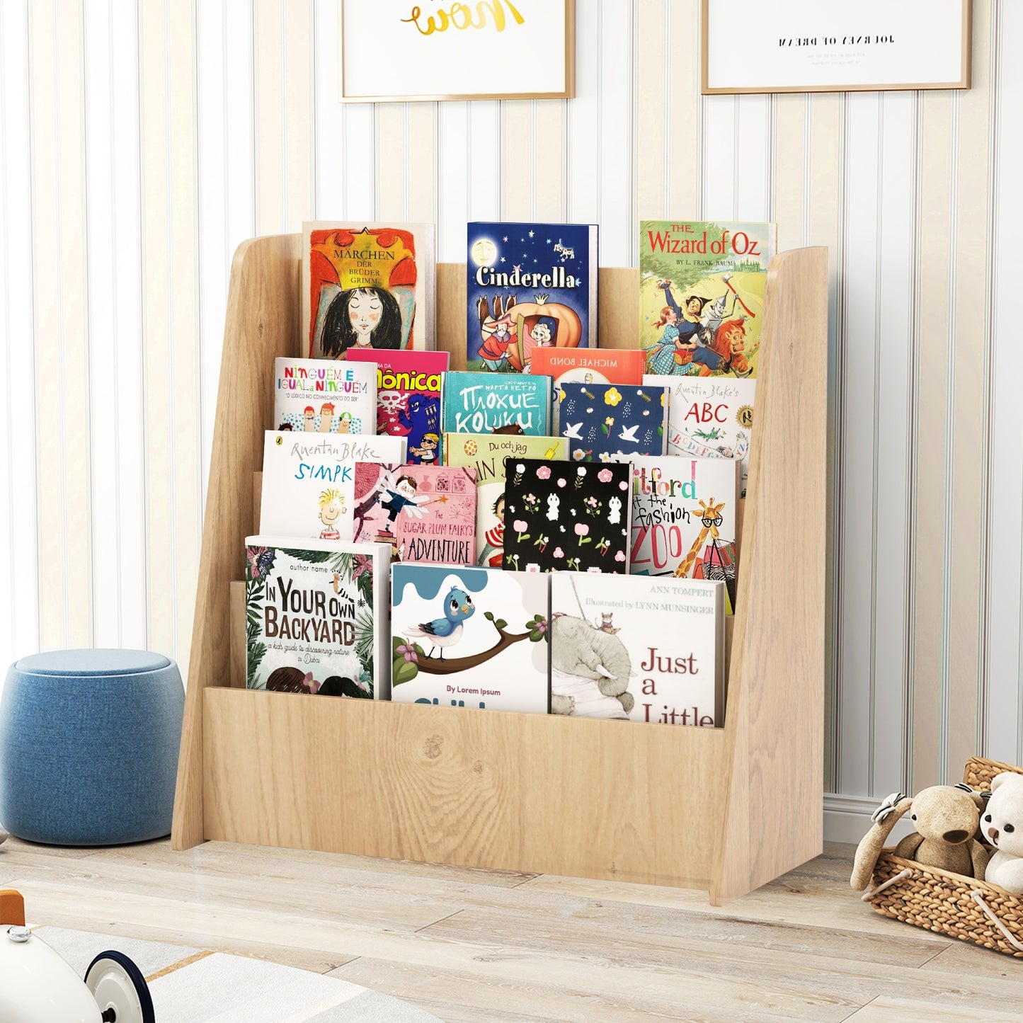 4-Tier Kids Bookshelf with Deep Compartments for Bedroom, Natural Kids Storage at Gallery Canada