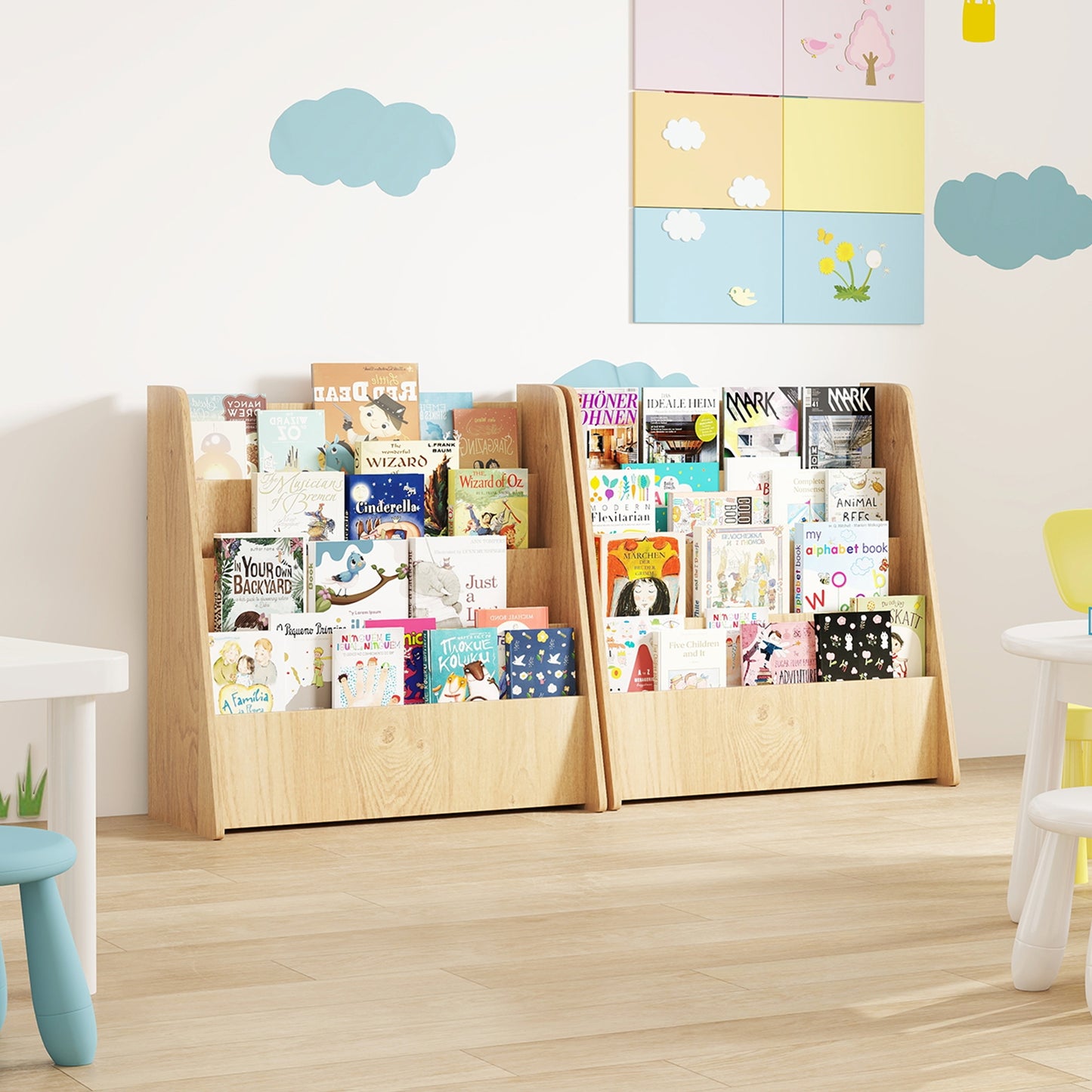 4-Tier Kids Bookshelf with Deep Compartments for Bedroom, Natural Kids Storage at Gallery Canada