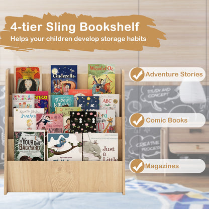 4-Tier Kids Bookshelf with Deep Compartments for Bedroom, Natural Kids Storage at Gallery Canada