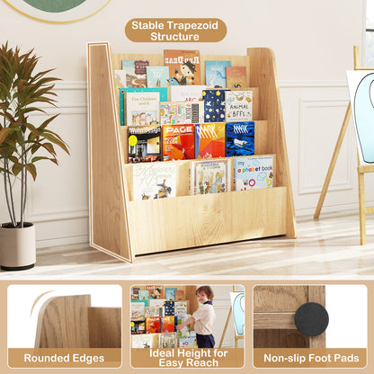 4-Tier Kids Bookshelf with Deep Compartments for Bedroom, Natural Kids Storage at Gallery Canada