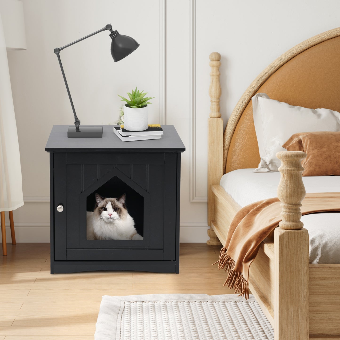 Sidetable Nightstand Weatherproof Multi-function Cat House, Black Cat Houses at Gallery Canada