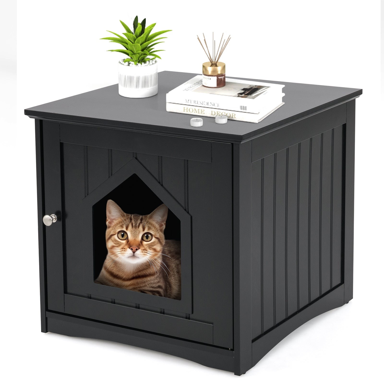 Sidetable Nightstand Weatherproof Multi-function Cat House, Black Cat Houses Black at Gallery Canada