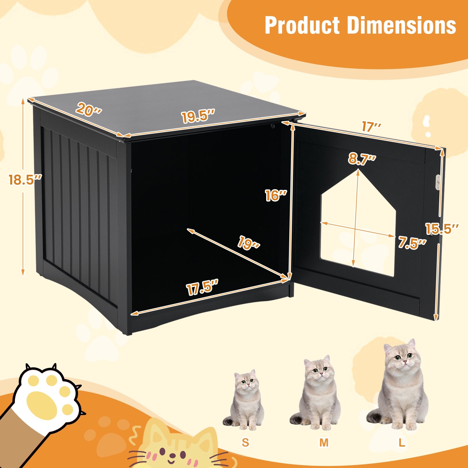 Sidetable Nightstand Weatherproof Multi-function Cat House, Black Cat Houses at Gallery Canada