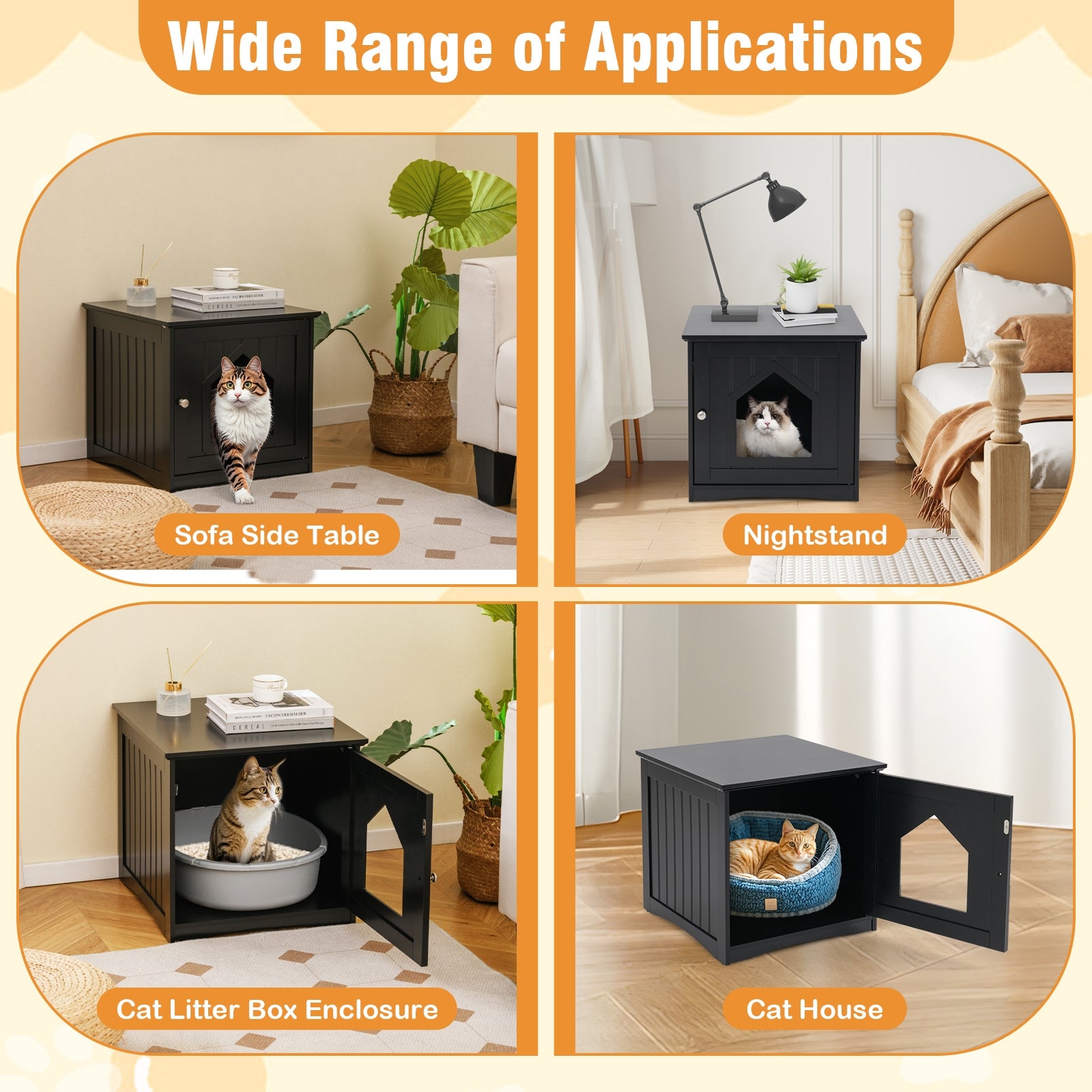 Sidetable Nightstand Weatherproof Multi-function Cat House, Black Cat Houses at Gallery Canada