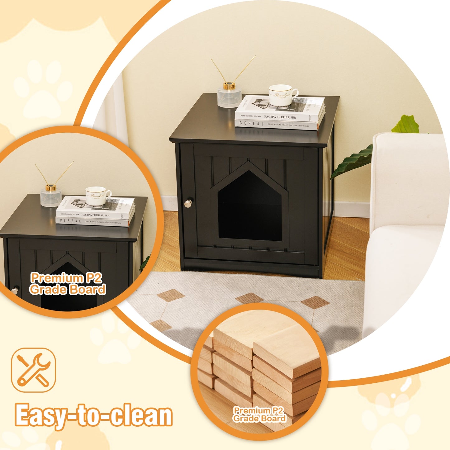 Sidetable Nightstand Weatherproof Multi-function Cat House, Black Cat Houses at Gallery Canada