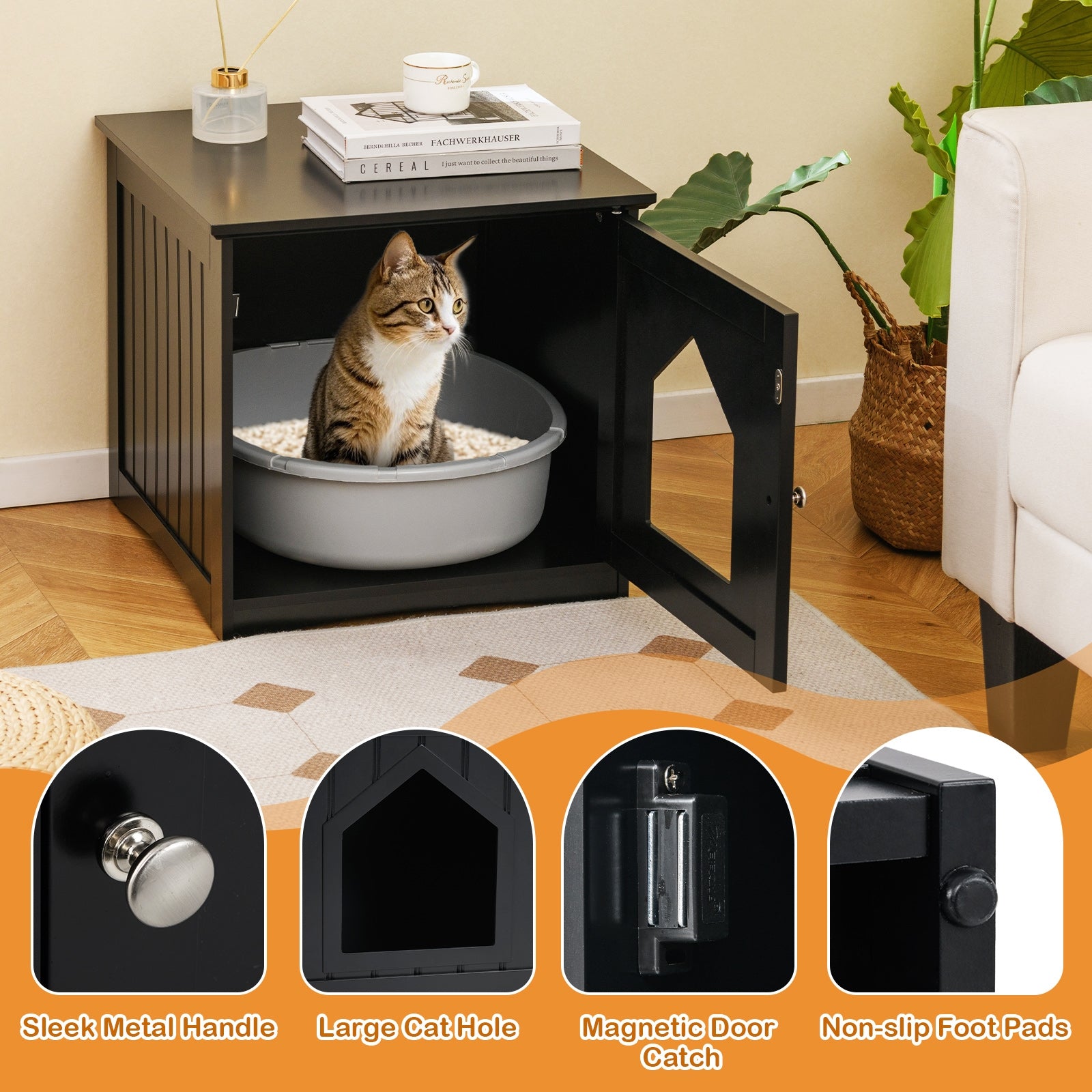 Sidetable Nightstand Weatherproof Multi-function Cat House, Black Cat Houses at Gallery Canada