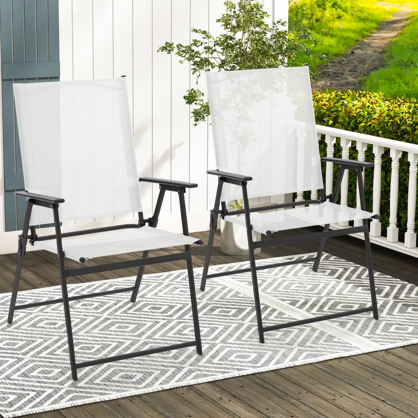 2 Pieces Patio Folding Chairs with Armrests for Deck Garden Yard, White Patio Dining Chairs at Gallery Canada