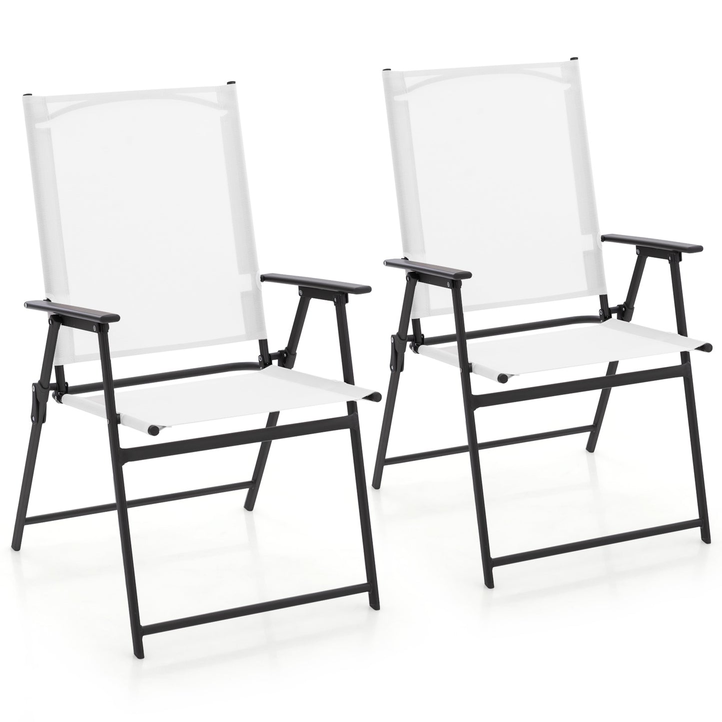 2 Pieces Patio Folding Chairs with Armrests for Deck Garden Yard, White Patio Dining Chairs White at Gallery Canada