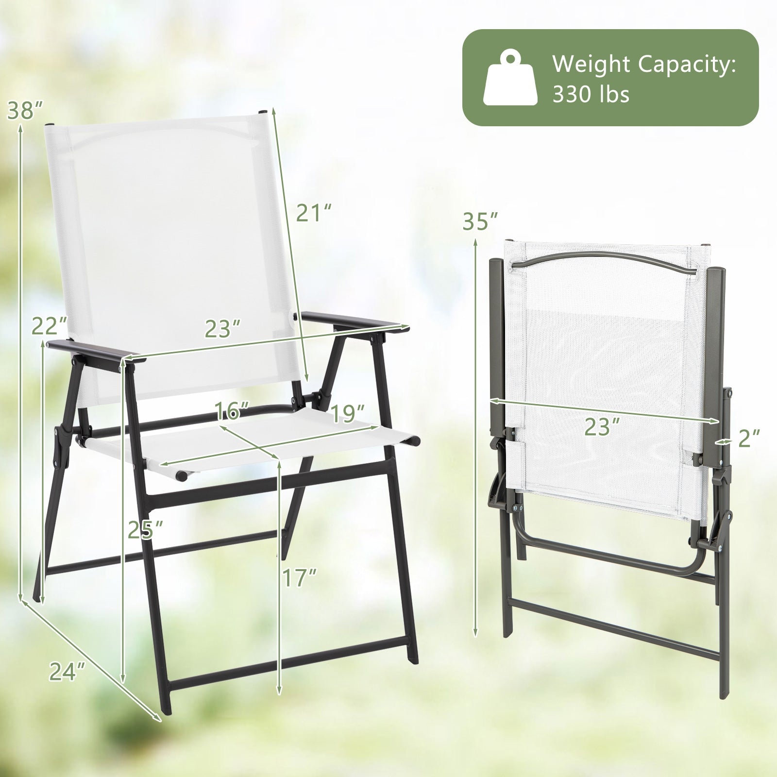 2 Pieces Patio Folding Chairs with Armrests for Deck Garden Yard, White Patio Dining Chairs at Gallery Canada