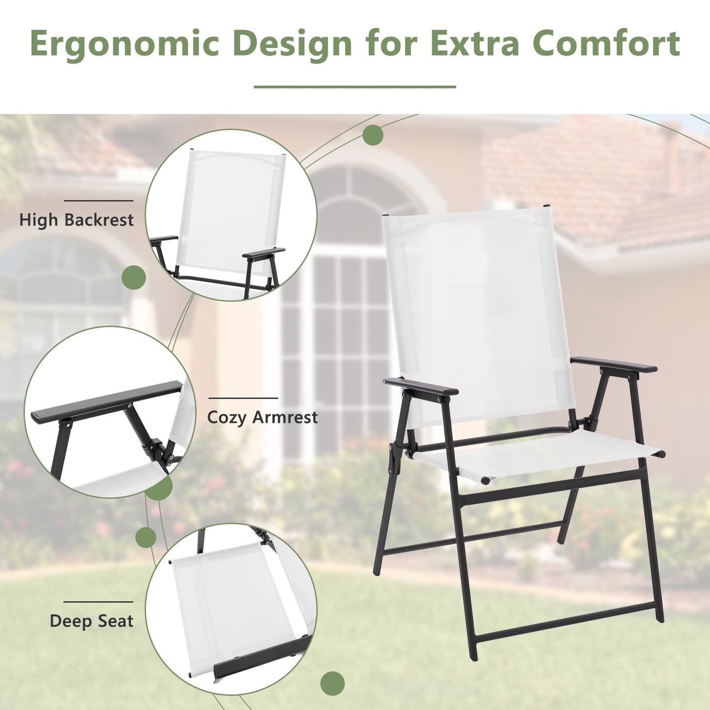 2 Pieces Patio Folding Chairs with Armrests for Deck Garden Yard, White Patio Dining Chairs at Gallery Canada