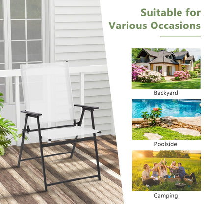 2 Pieces Patio Folding Chairs with Armrests for Deck Garden Yard, White Patio Dining Chairs at Gallery Canada