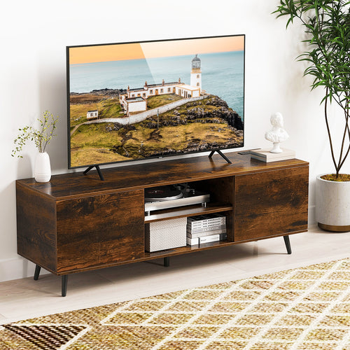 TV Stand with Power Outlets and Adjustable Shelf for 60 Inch TVs, Rustic Brown
