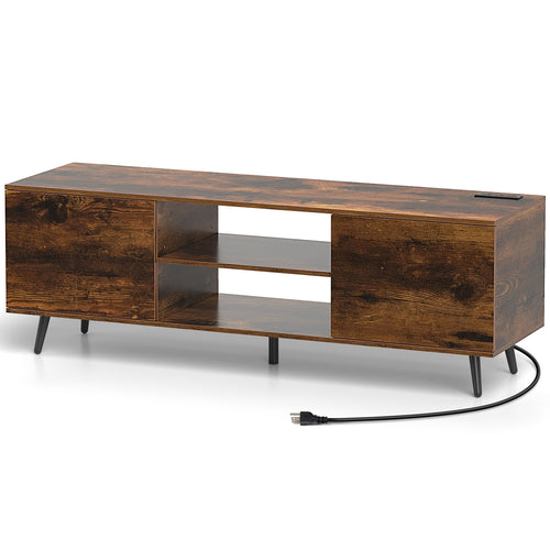 TV Stand with Power Outlets and Adjustable Shelf for 60 Inch TVs, Rustic Brown