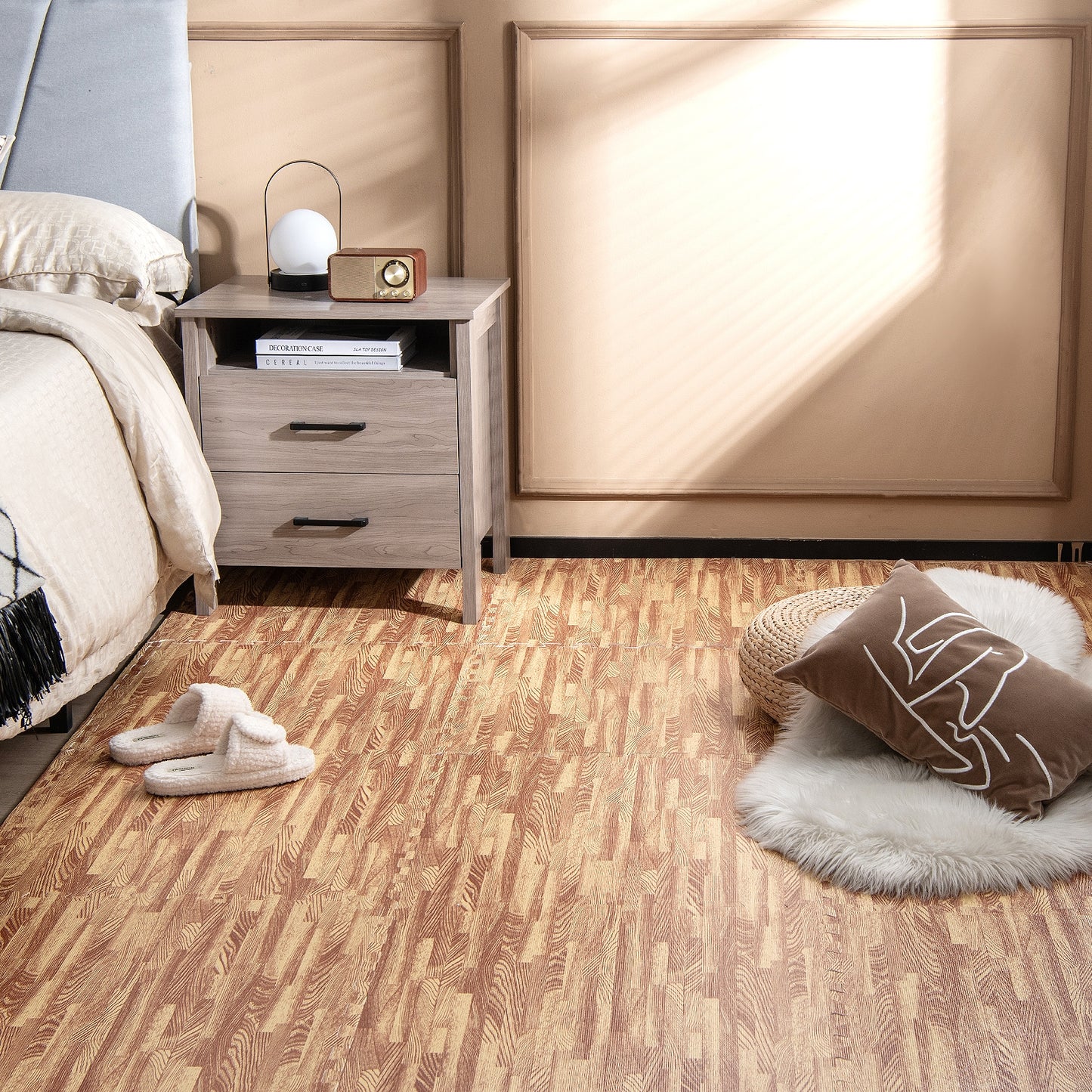 25 Tiles Wood Grain Foam Floor Mats with Borders- Natural, Natural Decorative Fencing & Flooring at Gallery Canada