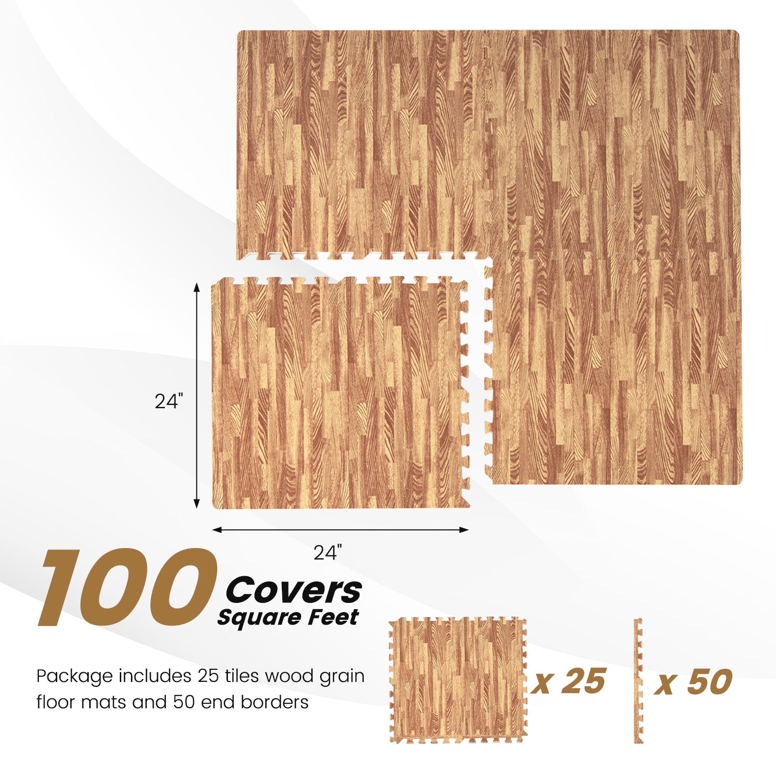 25 Tiles Wood Grain Foam Floor Mats with Borders- Natural, Natural Decorative Fencing & Flooring at Gallery Canada