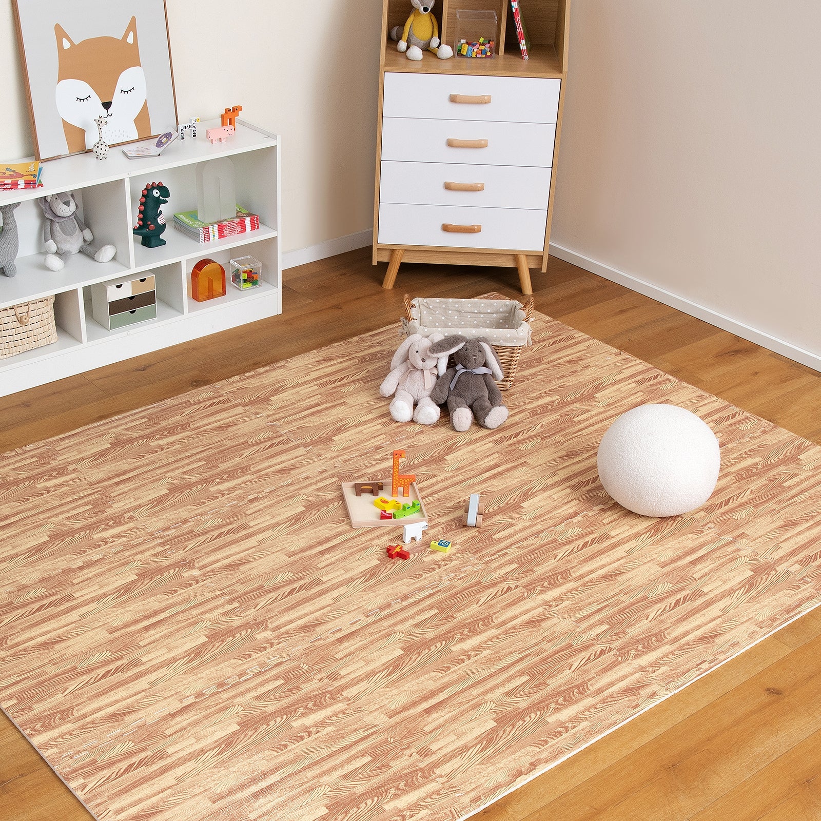 25 Tiles Wood Grain Foam Floor Mats with Borders- Natural, Natural Decorative Fencing & Flooring at Gallery Canada